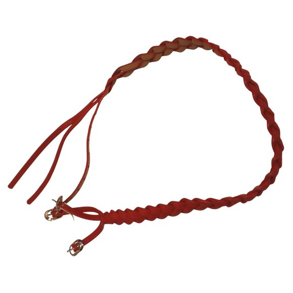 Red Leather Braided Skinny Double Buckle Belt Adjustable Minimalist Boho Y2K - Picture 1 of 4